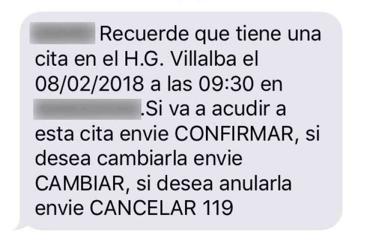 Hospitales públicos de Quironsalud instan a confirmar por sms sus citas, contra el criterio de Sanidad